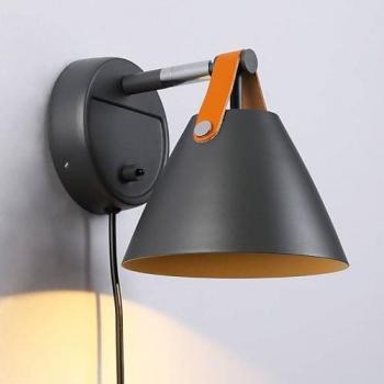 Aplique de Pared LED de Cuero Ellen con Cable y Interruptor, Diseño Nórdico, Casquillo GU10 - Gris