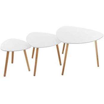 Pack 3 Mesas Auxiliares de Diseño Nórdico - Tablero de Madera MDF y Patas de Madera de Roble (Blanco)