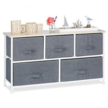 Cajonera Multiusos con 5 Cajones de Metal y Tela, Gris, 54.5 x 100 x 30 cm
