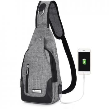 VbigerCanvasSling Mochila frontal con USB recargable Bolso Messenger para usar al aire libre, Bolso Bandolera.