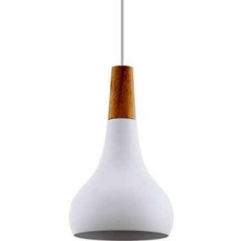 Lámpara Colgante Eglo Sabinar Blanca de Metal y Madera, 1 Bombilla E27, Dimable, 18cm