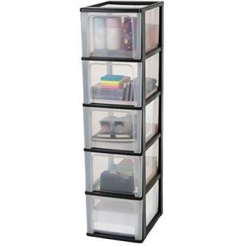 Iris Ohyama, Torre de Almacenamiento, Organizador, 5 Cajones de 13 L, Tamaño A4, Cajones Transparentes, Oficina, Sala de Estar - Organizer Chest Och-2500 - Negro