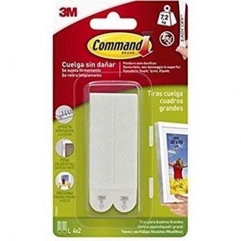 Command Tiras Adhesivas para Colgar Cuadros Grandes, Pack de 4 x 2 Tiras Blancas, Para Marcos, Espejos, Letreros, o Relojes de Pared, Hasta 7.2 kg, Colgar Sin Agujeros y Sin Taladrar