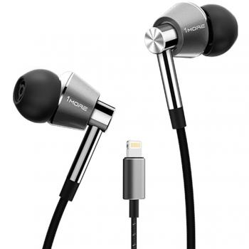 1MORE Triple-Driver HiFi Auriculnes In-ear Hi-Res Audio con Cable de Micrófono y Conecdor Lighting para iPhone X / 7 / 8, E1001L Plata