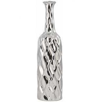 Florero de gres plateado moderno glam con forma de botella Bassania 12 x 45 cm