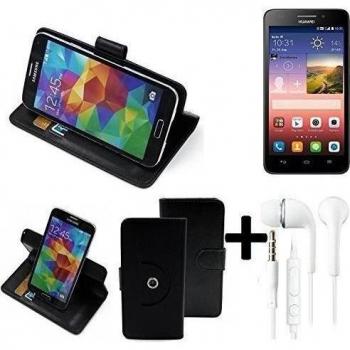 TOP SET: 360° Funda Smartphone para Huawei Ascend G620s, negro + Auriculares | Función de stand Caso Monedero BookStyle mejor precio, mejor funcionamiento - K-S-Trade | Funda Universal Caso Monedero cubierta del tirón Monedero Monedero
