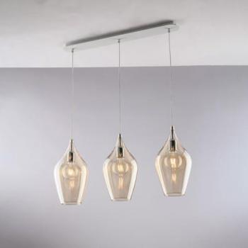 Araña Moderna de Diseño Contemporáneo con 3 Luces E27 y Vidrio Ámbar