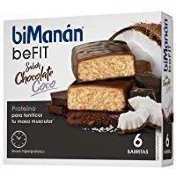 BiManán beFIT - Barritas de Proteína Sabor Chocolate Coco, para Tonificar tu Masa Muscular - Caja de 6 unidades