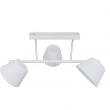 Lámpara de techo metálica blanca de 3 focos, dimensiones 75x30 cm, suspensión de 62,5 x 38 x 27,5 cm y diámetro de foco Ø 10 cm