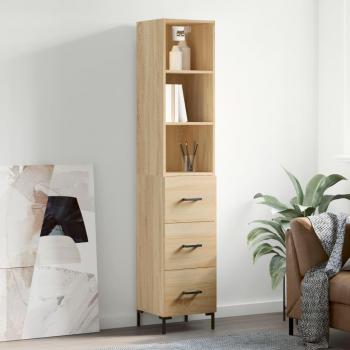 Aparador de madera contrachapada roble Sonoma 34,5x34x180 cm multicapa marrón