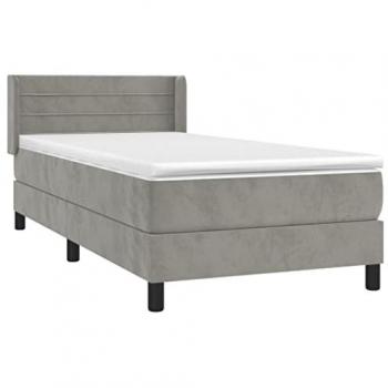Cama box spring con colchón de terciopelo gris claro 90x190 cm