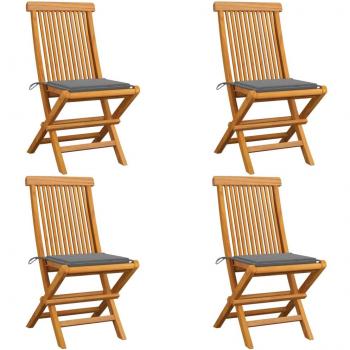 Sillas de jardín 4 uds con cojines de madera de teca gris