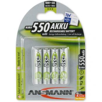 Ansmann AAA NiMH Rechargeable Batteries, 550mAh, Pack of 4, Suitable for Cordless Phones, Toys, Digital Cameras & Remote Controls