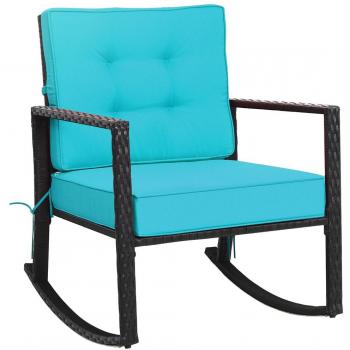 Turquoise Outdoor Cushioned Rattan Rocking Chair