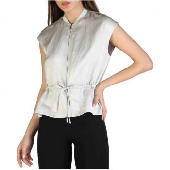 Armani Exchange Women's Grey Sleeveless Viscose Shirt with Zip Fastening