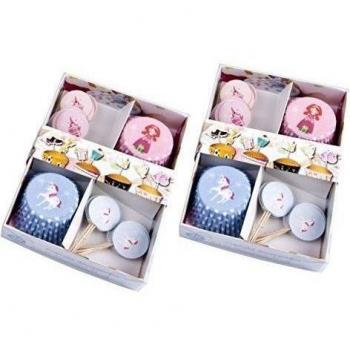 48 o 96 piezas Muffin y cupcake -  - Princesa, candado y unicornio, Rosa, Hellblau, 96-teiliges Set