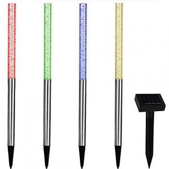 Juego de 4 Lámparas Solar LED para Jardín con Sensor Crepuscular y Cambio de Color, IP44, Acero Inoxidable