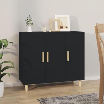 Aparador de madera de ingeniería y contrachapada negro, dimensiones 90x34x80 cm, mueble de almacenaje moderno para salón, buffet y armario auxiliar