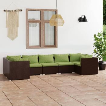 Set de muebles de jardín 7 piezas con cojines en ratán sintético marrón