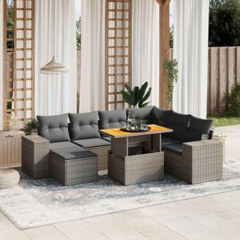 8-Piece Grey Poly Rattan Garden Sofa Set with Cushions