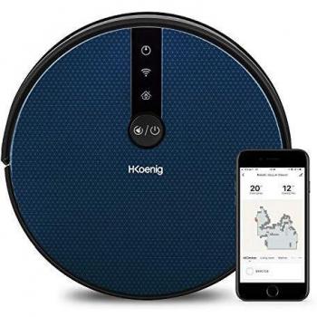 H.Koenig SWRC120 Aspirador Robot WaterMop Gyro+ Alto Rendimiento con WIFI, Google Home y Alexa, Capacidad de agua 350 ml, 100 Min de Autonomía, Detección de Obstáculos y Vacío, 4 Programas, Silencioso