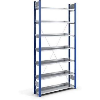 Estantería ensamblable para archivadores Hofe 736653, altura 2350 mm, dimensiones 1000 x 300 mm, color azul / galvanizado