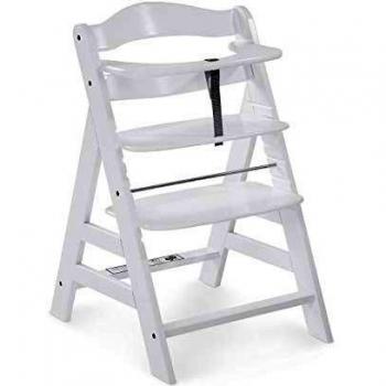 Hauck Aplha Plus, Trona Evolutiva Madera, con Estructura Antivuelco, Incluye Arnés de Seguridad de 5 Puntos, Tronas de Bebe, Regulable, Soporta hasta 90 kg, Blanco