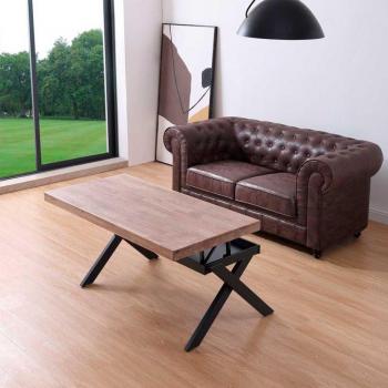 Mesa de Centro Elevable Xena Tapa Recta con Hueco de Almacenaje Roble Honey/Negro 47-62X120x60-66 cm