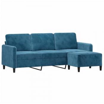 Sofá de 3 plazas con taburete de terciopelo azul 180 cm