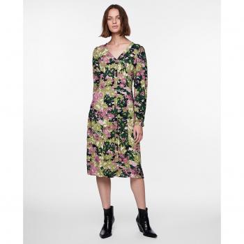 Pieces Vestido midi de manga larga con estampado de camuflaje