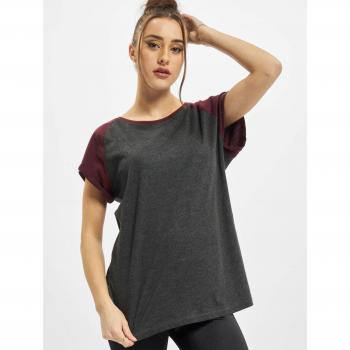 Urban Classics Women's Contrast Raglan T-Shirt - Grey/Wine Red - XS to 5XL