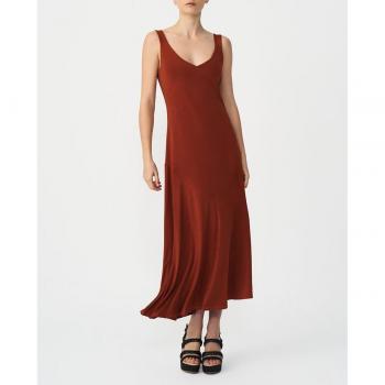 Vestido midi de punto en color naranja con detalle de mangas abullonadas