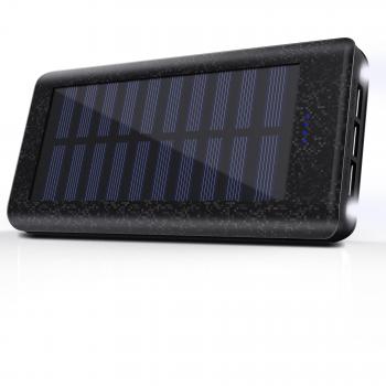 Cargador Solar 24000 mAh Batería Externa, 3 Puertos USB, 2 LED ligeros, Power bank del Movil Portátil Cargador Rapida para iPhone, iPad, Samsung, Huawei, Tablet -Negro