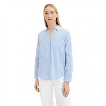 Camisa de mujer TOM TAILOR con cuello pico y corte regular, color Dreamy Blue, talla 46