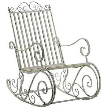 Silla giratoria CLP con asiento de metal blanco antiguo y mecedora de hierro Smilla en color blanco antiguo
