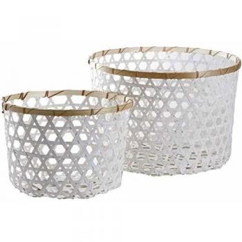 Cesta de almacenamiento de bambú calado (Juego de 2) - Diámetros: 44cm y 33cm, Alturas: 30cm y 23cm