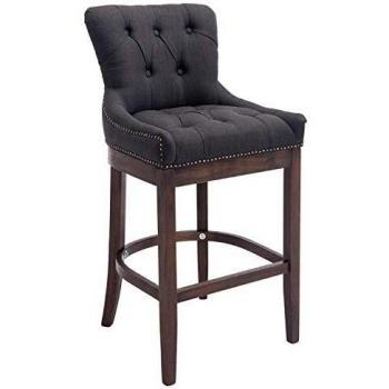 Taburete Lakewood Tapizado en Tela Gris Oscuro con Estructura de Madera Antiguo
