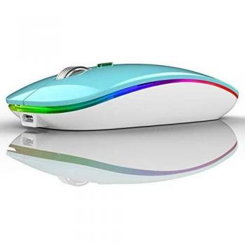 Ratón Inalámbrico Recargable, Ultra Delgado Receptor Nano Wireless Mouse 1600 dpi Ajustables Silencioso Mini Mouse Multicolor LED para Computadora Portátil, PC, Portátil, Macbook