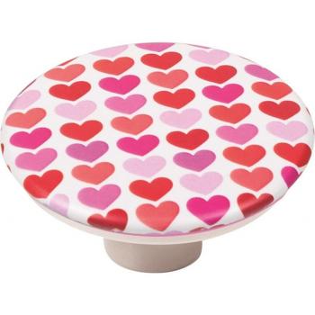 Pomo de Mueble Nesu Rosa Redondo con Serigrafía de Corazones - Diámetro 50mm