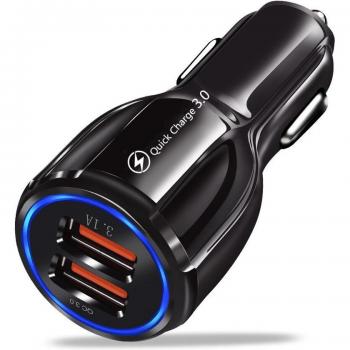 Cargador de Coche 30W 3A con Carga Rápida 3.0 y 4.0, Adaptador Universal de 3 USB para iPhone, Samsung y Xiaomi