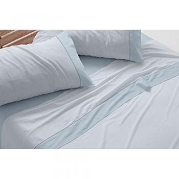 Juego de sábanas diseño 297 Burrito Blanco, 50% algodón - 50% poliéster, cama de 150 cm, color azul claro, fácil planchado