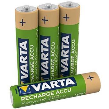Varta AAA Micro Pilas Recargables de NiMh, Paquete de 4 Unidades, 800mAh, Fabricadas con Materiales Reciclados - Sin Efecto Memoria