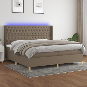 Cama box spring con colchón blando y luces LED, tela gris taupe, 200x200 cm