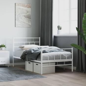 vidaXL Metal Bed Frame without Mattress with Footboard White 100x200cm