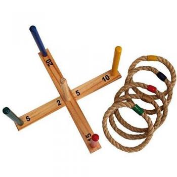 Juego de Lanzamiento de Anillos, en Madera Certificada FSC, 1 Base y 5 Anillos