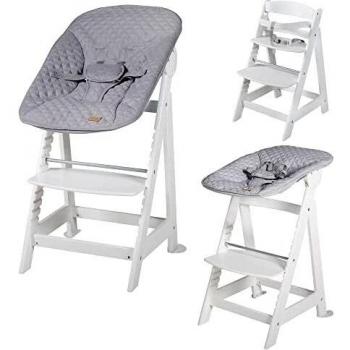 Trona Evolutiva de Madera Born Up 2 en 1 con Hamaca Reclinable Estilo Gris, Desde el Nacimiento hasta 70 kg, Blanco