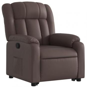 Sillón Reclinable Elevable de Cuero Sintético Marrón con Respaldo Ajustable para Personas Mayores
