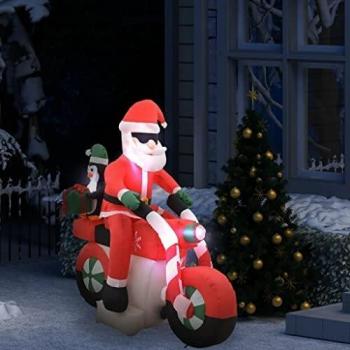 vidaXL Adorno Inflable de Navidad Papá Noel y Renos LED Decoración Modelo 3, Modelo 1, Modelo 2; Papá Noel inflable navideño en moto led IP44 160 cm