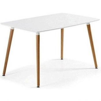 Due-home Dinamarmes - Mesa de comedor Tower, acabado lacado blanco y patas de madera, 130 x 85 x 76, color blanco