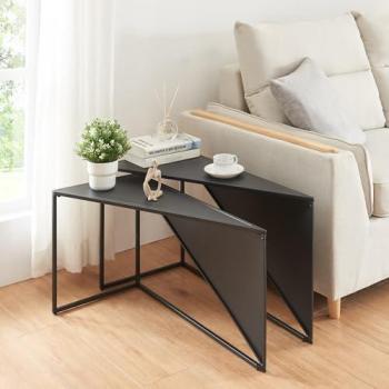 Set de 2 Mesas Auxiliares Nido Triangulares de Metal Negro 74x36x45 cm